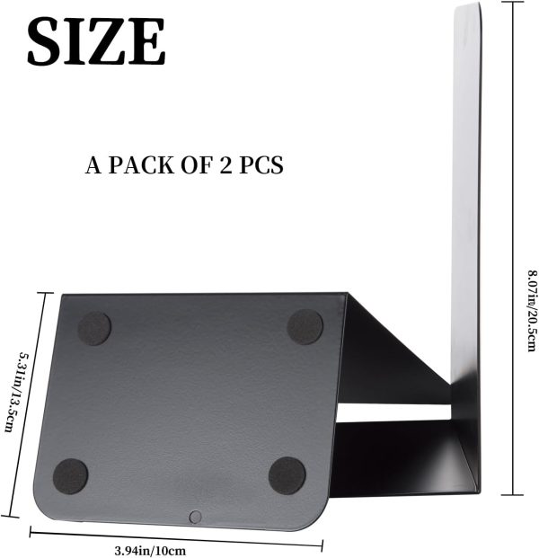 2pcsMetal Book Ends Book Ends Decorative Bookends Book Ends for Shelves Book Holder (Black) - Image 2