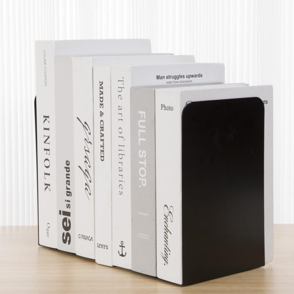 2pcsMetal Book Ends Book Ends Decorative Bookends Book Ends for Shelves Book Holder (Black) - Image 3