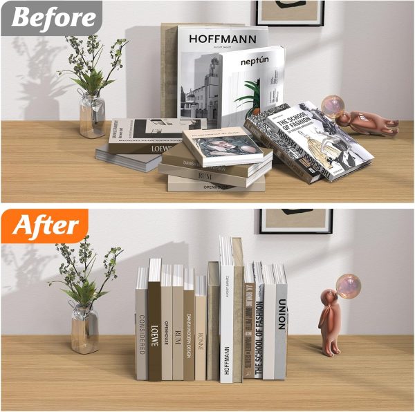 Acrylic Bookends 4 Pcs, Clear Book Ends for Shelves, Transparent Bookend Organizer, Book Holder Stand Decorative, Book Stoppers for Heavy Duty Books, CD, File, Video Games - Image 4