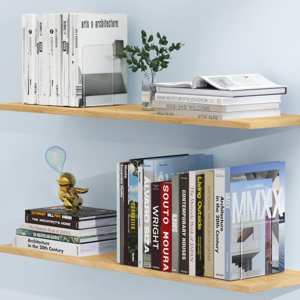 Acrylic Bookends 4 Pcs, Clear Book Ends for Shelves, Transparent Bookend Organizer, Book Holder Stand Decorative, Book Stoppers for Heavy Duty Books, CD, File, Video Games - Image 7