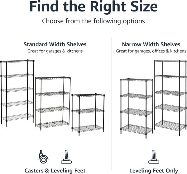 Amazon Basics 4-Shelf Adjustable Heavy Duty Steel Wire Rack Storage Shelving Organizer for Kitchen, Garage, 36" L x 14" W x 54" H, Black - Image 4
