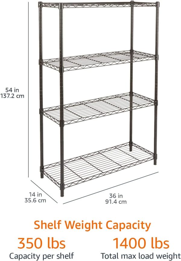 Amazon Basics 4-Shelf Adjustable Heavy Duty Steel Wire Rack Storage Shelving Organizer for Kitchen, Garage, 36" L x 14" W x 54" H, Black - Image 5