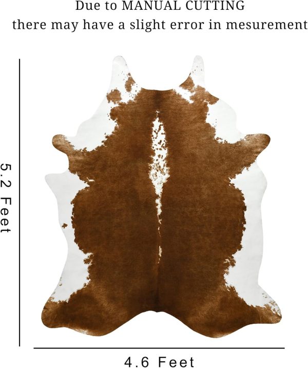 BENRON Premium Cowhide Rug Accent Western Rug 4.6x5.2ft Faux Cow Hide Rug Rustic Animal Rug Cute Cow Print Rug Stylish Rugs for Living Room Bedroom Leahther Carpets for Cowboy Cowgirl,Khaki Brown - Image 2