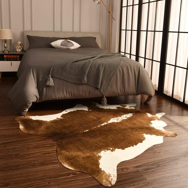 BENRON Premium Cowhide Rug Accent Western Rug 4.6x5.2ft Faux Cow Hide Rug Rustic Animal Rug Cute Cow Print Rug Stylish Rugs for Living Room Bedroom Leahther Carpets for Cowboy Cowgirl,Khaki Brown - Image 3