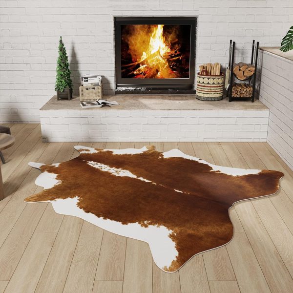 BENRON Premium Cowhide Rug Accent Western Rug 4.6x5.2ft Faux Cow Hide Rug Rustic Animal Rug Cute Cow Print Rug Stylish Rugs for Living Room Bedroom Leahther Carpets for Cowboy Cowgirl,Khaki Brown - Image 4
