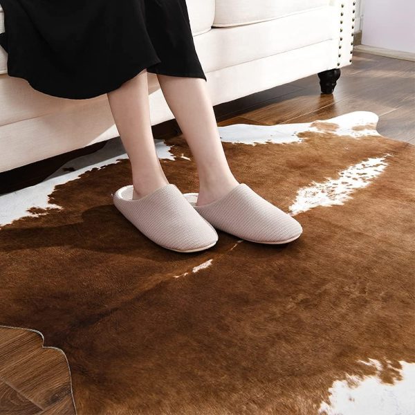 BENRON Premium Cowhide Rug Accent Western Rug 4.6x5.2ft Faux Cow Hide Rug Rustic Animal Rug Cute Cow Print Rug Stylish Rugs for Living Room Bedroom Leahther Carpets for Cowboy Cowgirl,Khaki Brown - Image 5