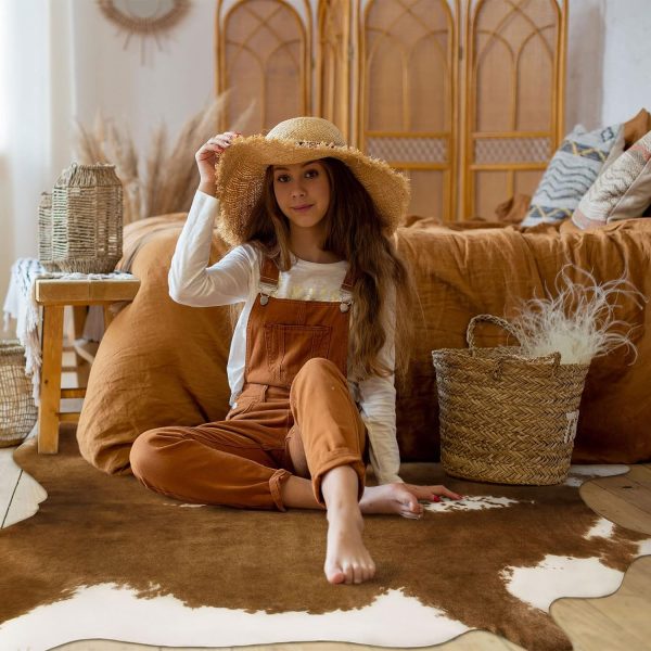 BENRON Premium Cowhide Rug Accent Western Rug 4.6x5.2ft Faux Cow Hide Rug Rustic Animal Rug Cute Cow Print Rug Stylish Rugs for Living Room Bedroom Leahther Carpets for Cowboy Cowgirl,Khaki Brown - Image 6