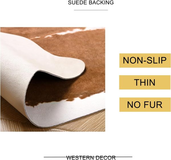 BENRON Premium Cowhide Rug Accent Western Rug 4.6x5.2ft Faux Cow Hide Rug Rustic Animal Rug Cute Cow Print Rug Stylish Rugs for Living Room Bedroom Leahther Carpets for Cowboy Cowgirl,Khaki Brown - Image 7