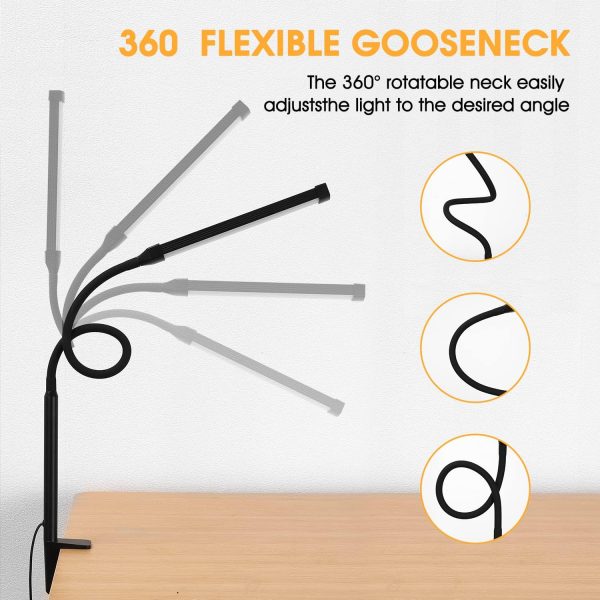 LED Desk Lamp with USB Ports,Touch Desk Lamps for Home Office with 5 Color Modes,3 Brightness Desk Light with Small Night Light,Reading Lamp Table Lamp for Bedroom Bedside Study Black （with adapter） - Image 3