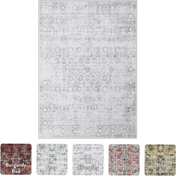 LIVEBOX Washable Area Rug 8x10 Large Boho Living Room Rug Vintage Grey Rug for Bedroom, Non-Slip Retro Floral Carpet Print Distressed Accent Rug for Dining Room Guest Room Office - Image 2