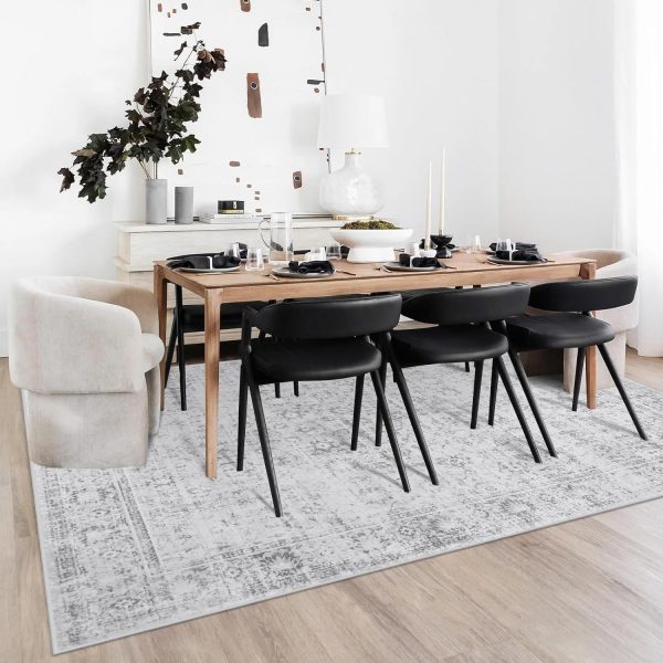 LIVEBOX Washable Area Rug 8x10 Large Boho Living Room Rug Vintage Grey Rug for Bedroom, Non-Slip Retro Floral Carpet Print Distressed Accent Rug for Dining Room Guest Room Office - Image 7