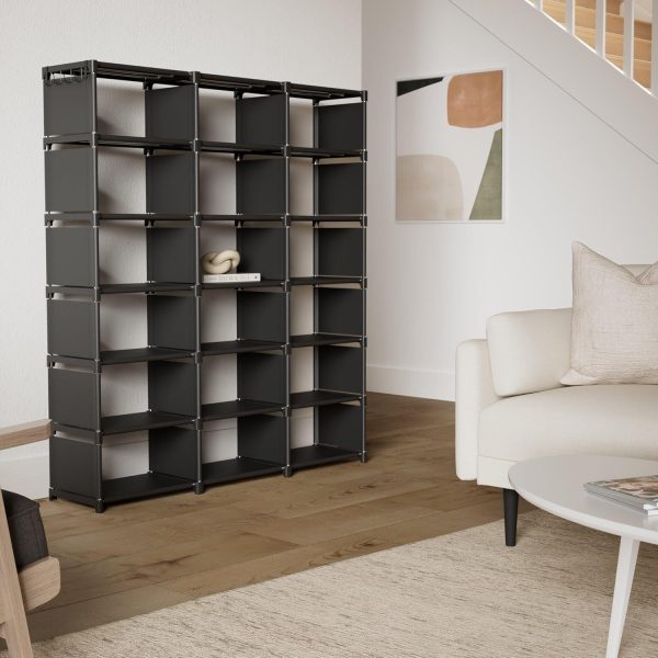 Mavivegue Bookcase, 18-Cube Extra Large Book Shelf, DIY Cube Storage Organizer for Bedroom, Living Room, Home Office - Black - Image 2