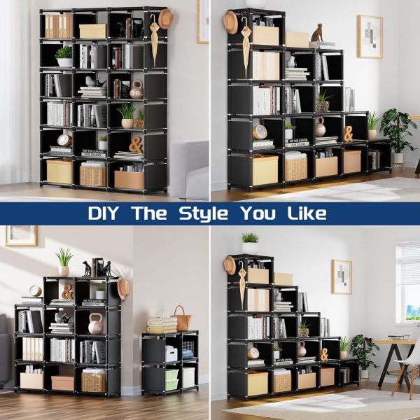Mavivegue Bookcase, 18-Cube Extra Large Book Shelf, DIY Cube Storage Organizer for Bedroom, Living Room, Home Office - Black - Image 4