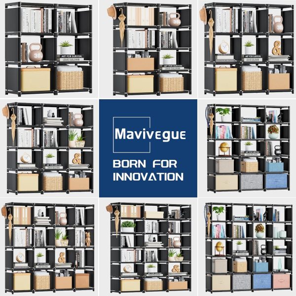 Mavivegue Bookcase, 18-Cube Extra Large Book Shelf, DIY Cube Storage Organizer for Bedroom, Living Room, Home Office - Black - Image 7