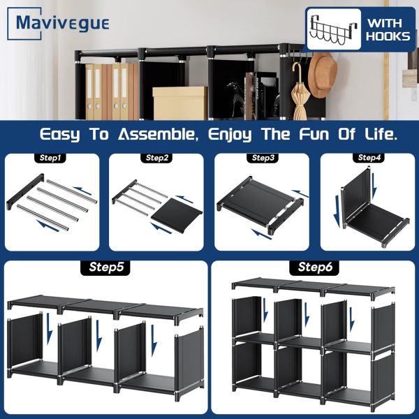 Mavivegue Bookcase, 18-Cube Extra Large Book Shelf, DIY Cube Storage Organizer for Bedroom, Living Room, Home Office - Black - Image 8
