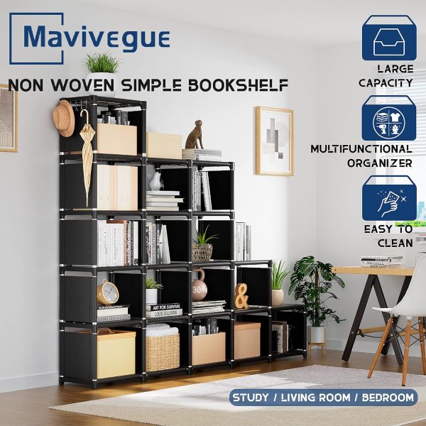 Mavivegue Bookcase, 18-Cube Extra Large Book Shelf, DIY Cube Storage Organizer for Bedroom, Living Room, Home Office - Black - Image 9