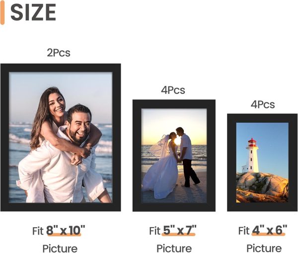 upsimples 10 Pack Picture Frames Set, Gallery Wall Frame Set for Wall Mounting or Tabletop Display, Multi Sizes Including 8x10, 5x7, 4x6 Family Photo Collage Frames for Wall Decor, Black - Image 8