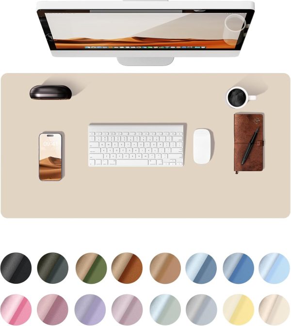YSAGi Leather Desk Pad Protector, Office Desk Mat, Large Mouse Pad, Non-Slip PU Leather Desk Blotter, Laptop Desk Pad, Waterproof Desk Writing Pad for Office and Home (Eggshell, 23.6" x 13.8")