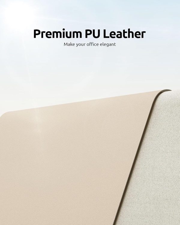 YSAGi Leather Desk Pad Protector, Office Desk Mat, Large Mouse Pad, Non-Slip PU Leather Desk Blotter, Laptop Desk Pad, Waterproof Desk Writing Pad for Office and Home (Eggshell, 23.6" x 13.8") - Image 2