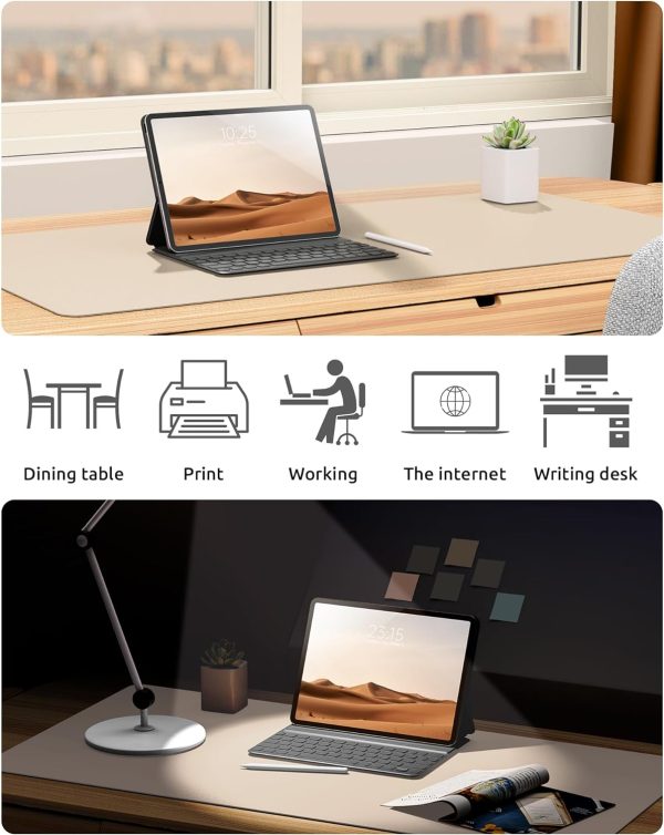 YSAGi Leather Desk Pad Protector, Office Desk Mat, Large Mouse Pad, Non-Slip PU Leather Desk Blotter, Laptop Desk Pad, Waterproof Desk Writing Pad for Office and Home (Eggshell, 23.6" x 13.8") - Image 6