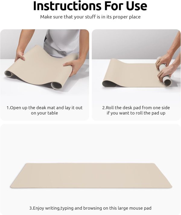 YSAGi Leather Desk Pad Protector, Office Desk Mat, Large Mouse Pad, Non-Slip PU Leather Desk Blotter, Laptop Desk Pad, Waterproof Desk Writing Pad for Office and Home (Eggshell, 23.6" x 13.8") - Image 9